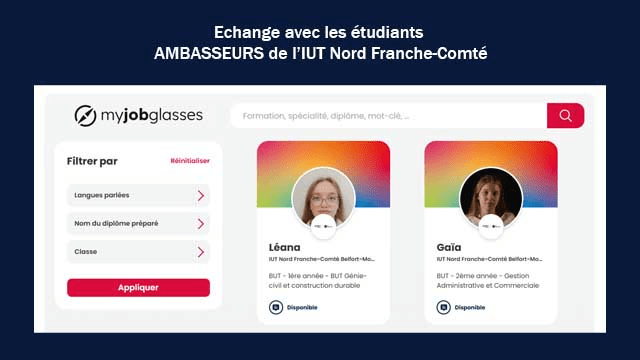 Echanges avec les ambassadeurs des BUT de l'IUT Nord Franche-Comté avec My Job Glasses